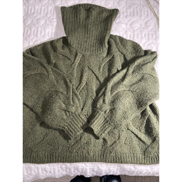 Madewell Olive Green Chunky Knit Cowl Neck Sweater Women's L Logenlook Boho Cozy - Picture 6 of 9